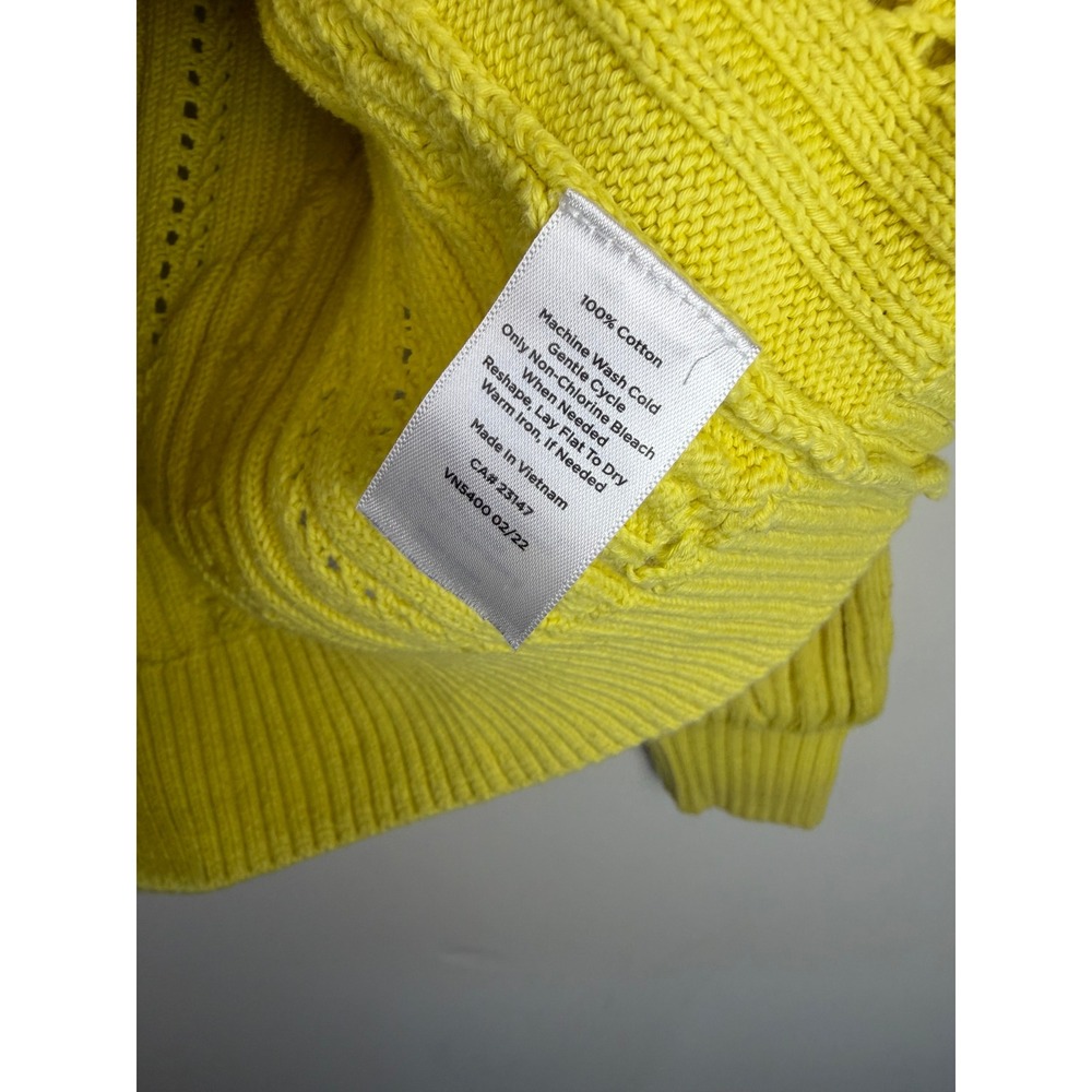 Talbots Cardigan S Yellow Cable Knit Preppy V-Neck Cotton Button Sweater Fall - Picture 5 of 6